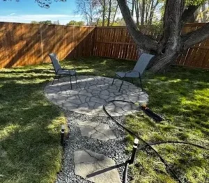 Projects 8 Backyard stone walkway and fire place landscaping project