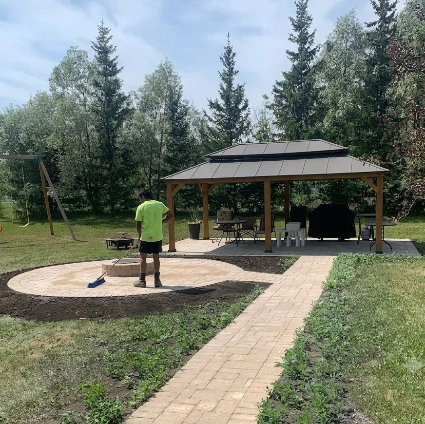 Stone walkway and patio installation